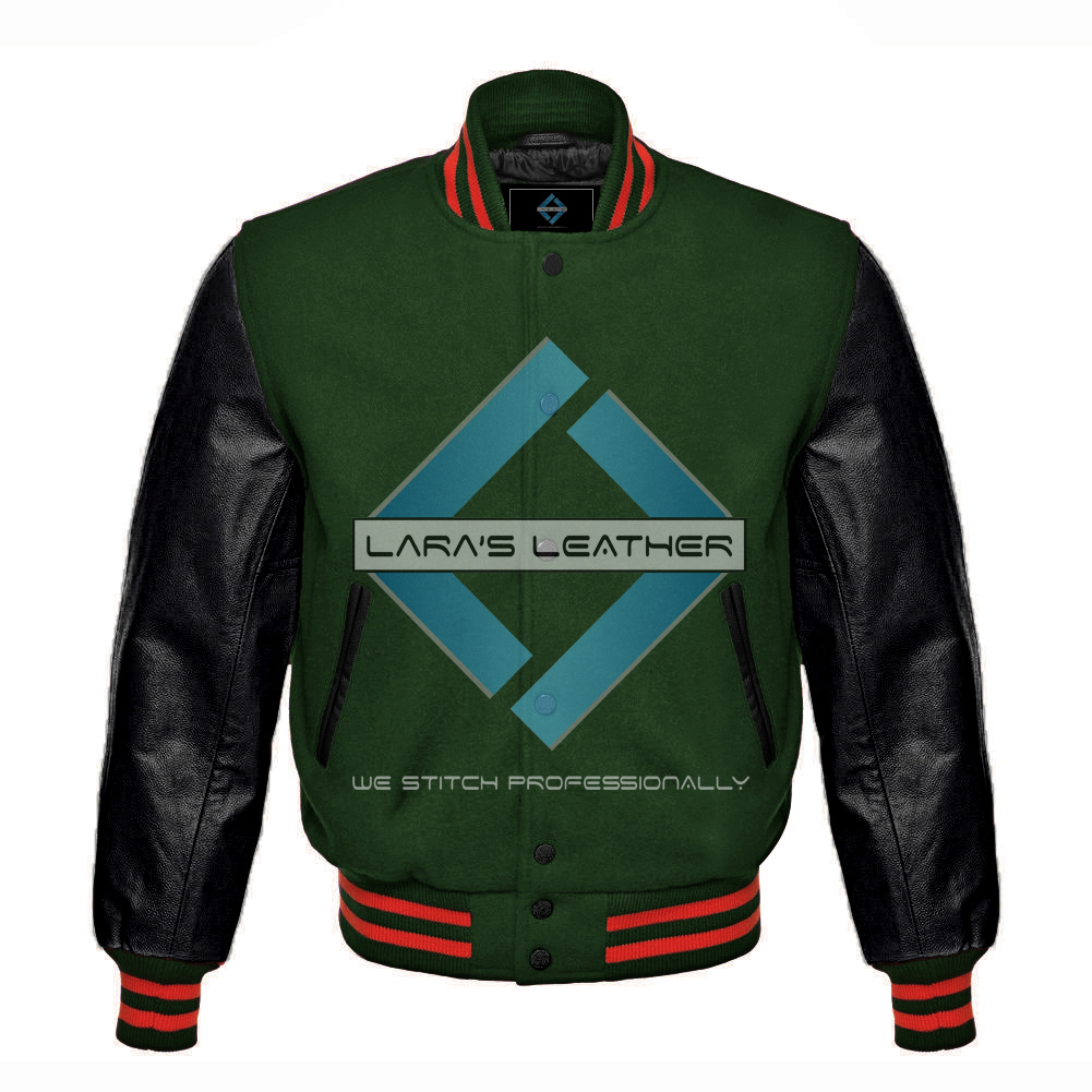 Top American Letterman College Varsity Jacket & Real Black Leather Sleeve XS-7XL