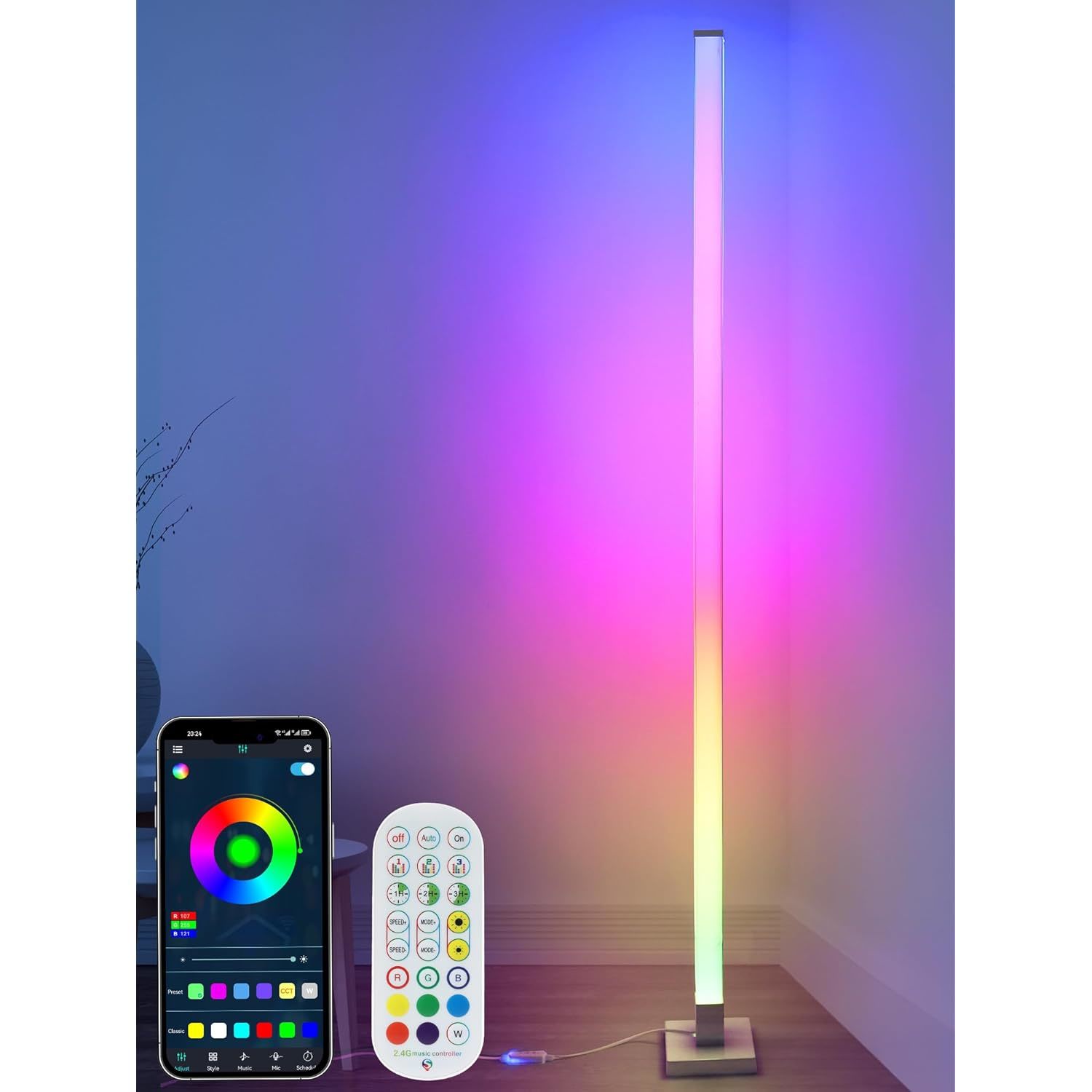 Christmas Corner Floor Lamp, Smart Color Changing Led Corner Lamp With Bluetooth