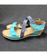 Wanda Panda Womens Tamina Leather Wedge Sandals Turquoise and Blue Size ... - $29.69