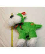 NEW 12&quot; Softouch Soft Touch Plush CUTE Green Christmas Dog with Bow  - £18.31 GBP