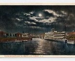 Waterfront by Moonlight Albany New York Postcard - $9.90