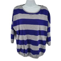 Boden Women&#39;s Sweater Size 14 Cotton Cashmere Blue Gray Striped Half Sleeve - $24.70