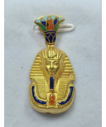 Egyptian Stamped Pendant 18K Yellow Gold King TUT ANKHAMUN Colorful 4 Gr  - $458.33