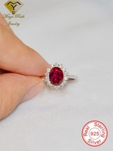 Ruby Real Echt 925 Sterling Silver Party Ring For Women Gemstone Halo Diana Prin - £55.45 GBP
