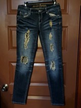 Almost Famous Jeans Jrs Size 7 Distressed Skinny Dark Wash - $19.80