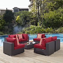 Convene 7 Piece Outdoor Patio Sectional Set Espresso Red EEI-2357-EXP-RED-SET - £2,402.35 GBP