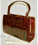 VINTAGE MID-CENTURY ALLIGATOR SKIN PURSE HANDBAG IN RICH DARK BROWN w/CO... - $468.48 MXN