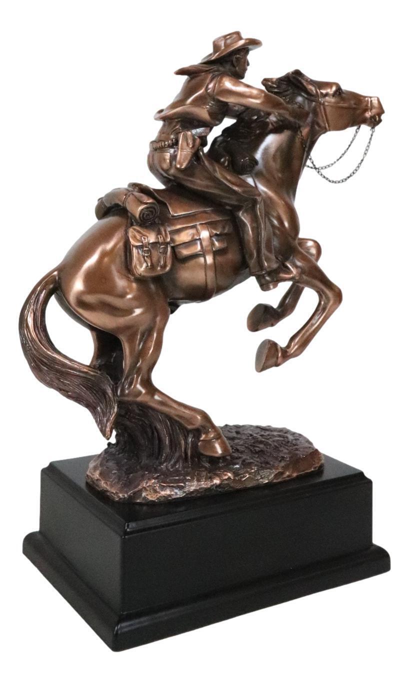 Rustic Western Wild Cowboy Bracing On A Galloping Horse Bronzed Resin Statue Item image 8
