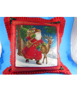 Father Christmas Santa Claus in forest Pillows Red pleated trim Hand Mad... - £9.29 GBP