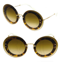 Miu Miu Reveal 10R White Brown Havana Gold Round Sunglasses MU10RS - £181.22 GBP