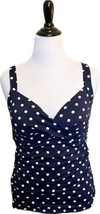 Lands End Tankini Swimsuit Top Size 18W Navy Blue White Polka Dot Underwire NEW - £27.69 GBP
