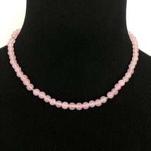ROSE QUARTZ sterling vintage round bead necklace - pale pink stone choke... - $25.00