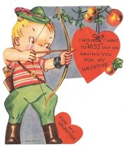 Vintage Valentines Day Card Boy With Bow and Arrow Robin Hood - $6.95