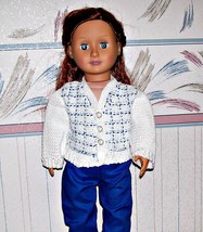 18&quot; Doll Blue and White Plaid Sweater, Crochet, Cardigan Sweater, Handmade - £19.75 GBP