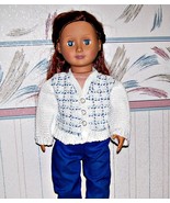 18&quot; Doll Blue and White Plaid Sweater, Crochet, Cardigan Sweater, Handmade - £19.93 GBP