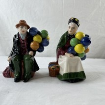 Rare Vintage Ceramic Elderly Old Man &amp; Woman Couple W/ Balloons Handmade Signed - £28.12 GBP