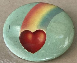Vtg Pinback Button 1980’s Rpp, Inc Rainbow Heart Pride Green Love Metal Pin - £10.16 GBP