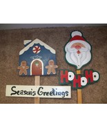 Homemade Wooden Christmas Signs Set 2 Gingerbread House Ho Ho Ho Santa Wood - £39.41 GBP