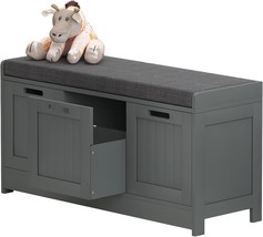 Grey Storage Bench For Bedroom, Homefort Storage Bench With 2 Cabinets A... - £110.27 GBP