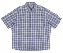 Peter Millar Crown Soft Gingham S/S Sport Shirt Mens XL Blue Linen Blend - $37.39