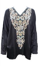 Johnny Was women&#39;s birdy satin blouse in Black - £103.81 GBP