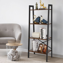 4-Tier Bookcase Bookshelf Leaning Wall Ladder Shelf Storage Display Indoor - £58.99 GBP