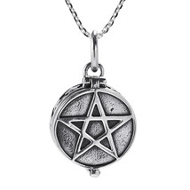 Mystical Star Pentagram Sterling Silver Round Locket Pendant Necklace - £34.32 GBP