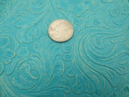 Vtg Vinyl Tablecloth Craft Lined Fabric Embossed Turquoise Western Flowers - $25.00