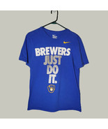 Milwaukee Brewers Shirt Womens Medium Nike Just Do It Blue Short Sleeve - £11.21 GBP