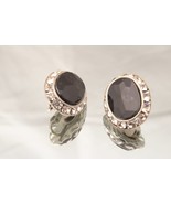 Vintage Bling Earring Black Faceted Glass with Rhinestones Clip On 1 Inc... - $207.43 MXN