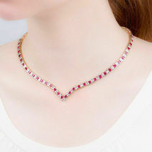 17.00Ct Princess Cut Red Ruby &amp; Diamond Tennis Necklace 14K White Gold Finish - £216.73 GBP