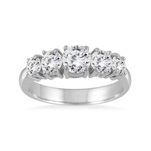 1 1/4 Carat TW 5 Stone White Diamond Ring in 14K White Gold Plated For Women - £66.18 GBP