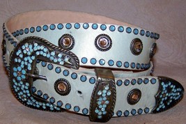 Pearlized Mint Green Pacific Opal Leatherock Western Belt Made with Swarovski S - £196.58 GBP