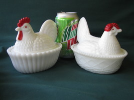Westmoreland Glass Chicken Covered Dishes: 5 1/2” Rooster &amp; Hen Set - $15.00