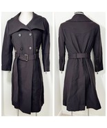 Cole Haan Wool Blend Trench Coat Jacket Size 10 in Dark Brown Double Bre... - $120.00