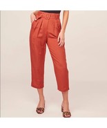 ASTR The Label Larsen Rust Linen Blend High Waisted Pleated Crop Pants S... - $47.90 CAD