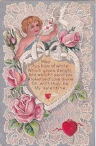 My Valentine Greetings Cupid with Hearts Dove &amp; Pink Roses 1911 Postcard E09 - £5.39 GBP