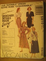 UNCUT Sewing Pattern 1992 McCALL'S 10,12,14,24 "Suitable" DRESS 5810 [Z180] - $3.99