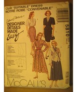 UNCUT Sewing Pattern 1992 McCALL&#39;S 10,12,14,24 &quot;Suitable&quot; DRESS 5810 [Z180] - £3.12 GBP