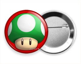 Super Mario Brothers Magic Power Up Green Mushroom Pin Pinback Button Gift Idea - £10.58 GBP+