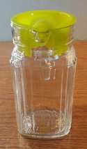 Vintage Kig Indonesia Ribbed Glass Pitcher Clear Carafe Handle Lime Green Lid - £10.81 GBP