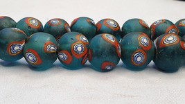 Vintage Antique Green RED Eyes African trade Glass Beads Necklace - £68.84 GBP