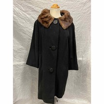 Black Wool Coat with Fur Collar, Women&#39;s, Vintage, Lyttons - £46.57 GBP