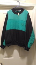 Vintage 80s NEW Obex Sport Fleece Pullover Black Teal Mens Sweatshirt XL - $48.95