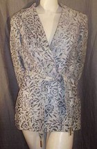 St. John Slate Gray and Bone Floral Distressed Leather Belted Jacket S NWT - $395.00
