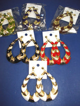 Gold  White 3" Doorknocker Hip Hop Bamboo Earriings - £5.54 GBP