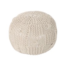 Bordeaux Beige Knitted Cotton Round Pouf Ottoman Floor Cushion 20x20 - $1,647.16 MXN