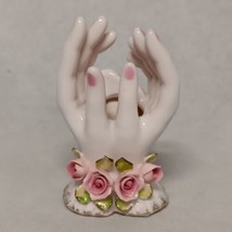 Lefton Floral Hand Vase Ring Holder 2 Hands 5&quot; Tall Hand Painted - £19.62 GBP