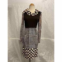 Vintage Women&#39;s Joan Leslie By Kasper Long Sleeve Brown Checker Pattern Dress - £43.35 GBP
