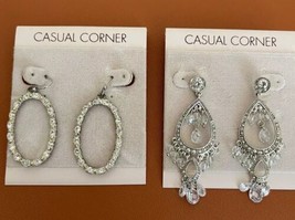 Lot 2 Casual Corner Silver Studded Circular &amp; Teardrop Chandelier Earrings NEW - £11.19 GBP